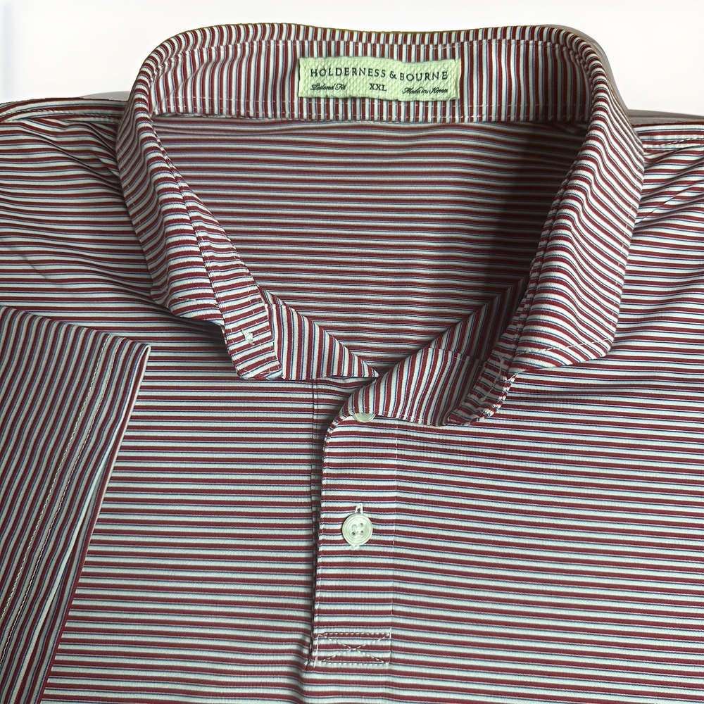 Holderness & Bourne Gresham Polo Shirt Mens XXL Red Performance Striped Golf